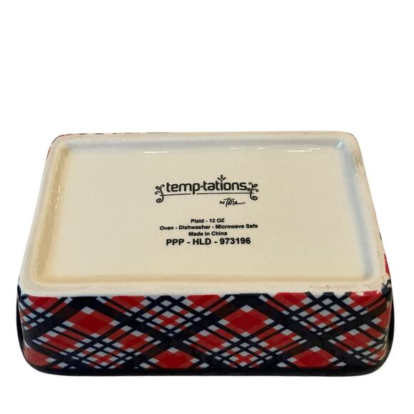Temptations by Tara Mini Ceramic Loaf Pan w/ Lid 12oz Holiday Plaid Bakeware NEW - Picture 5 of 13